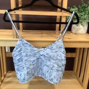 NWT Anthropologie LET ME BE Light Blue Floral Ruched Crop Top Side Zipper Size L